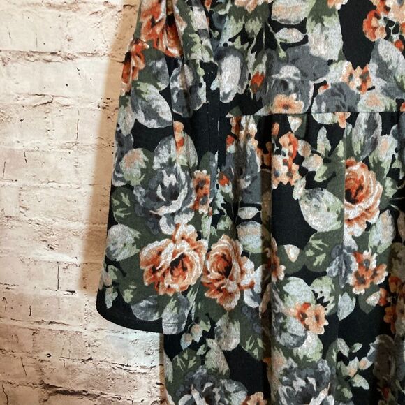 NY Collection Babydoll Sweater Dress Womens 1X Gray Rose Floral Flared Sleeve - Picture 10 of 16